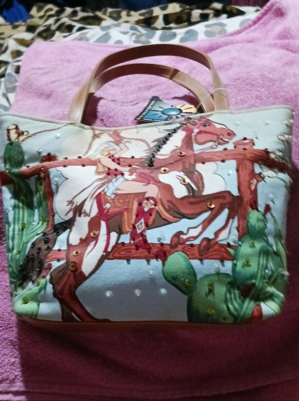 Western Horse and Cowgirl Print Small Bag  NWT